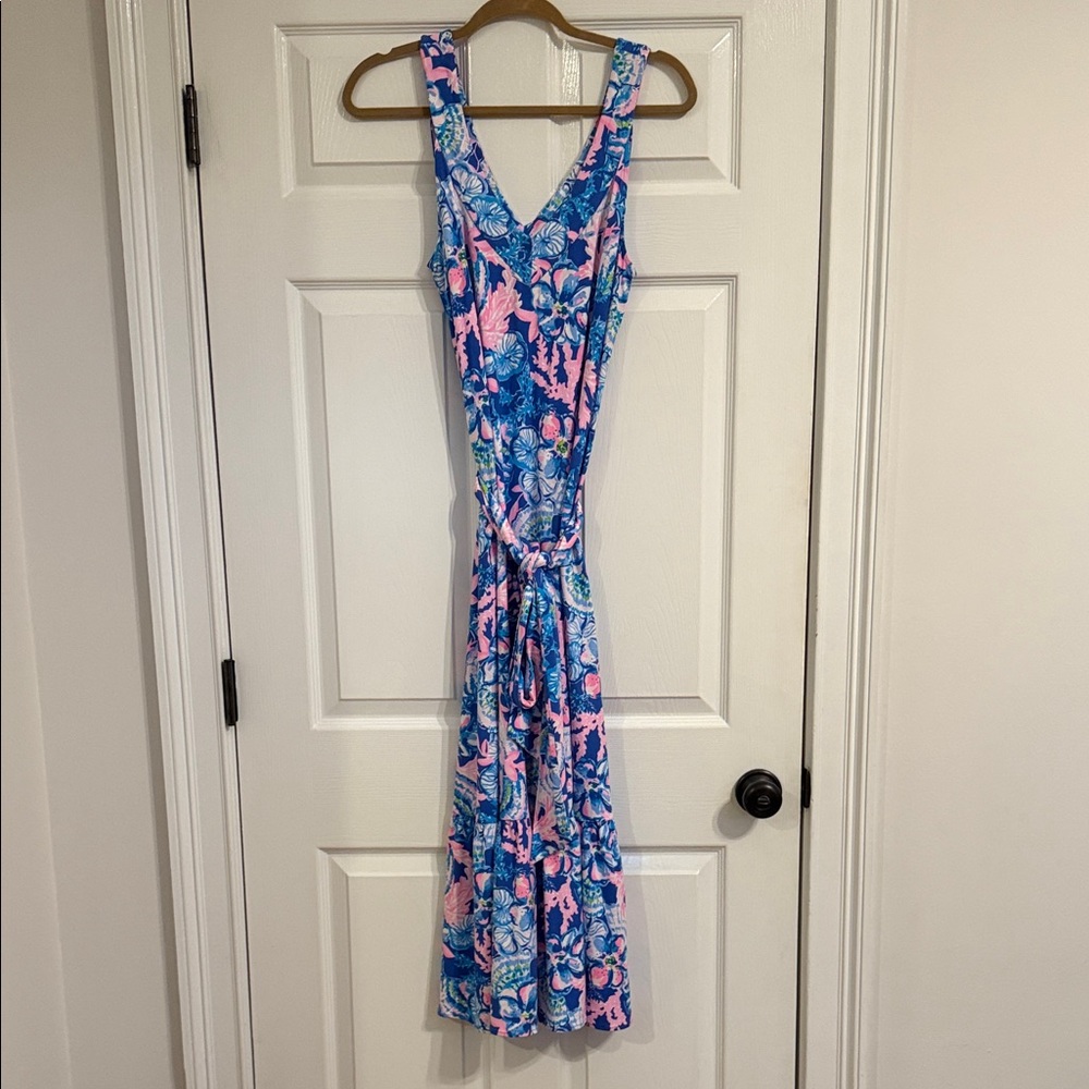 Floral Sleeveless Dress - Blue and Pink